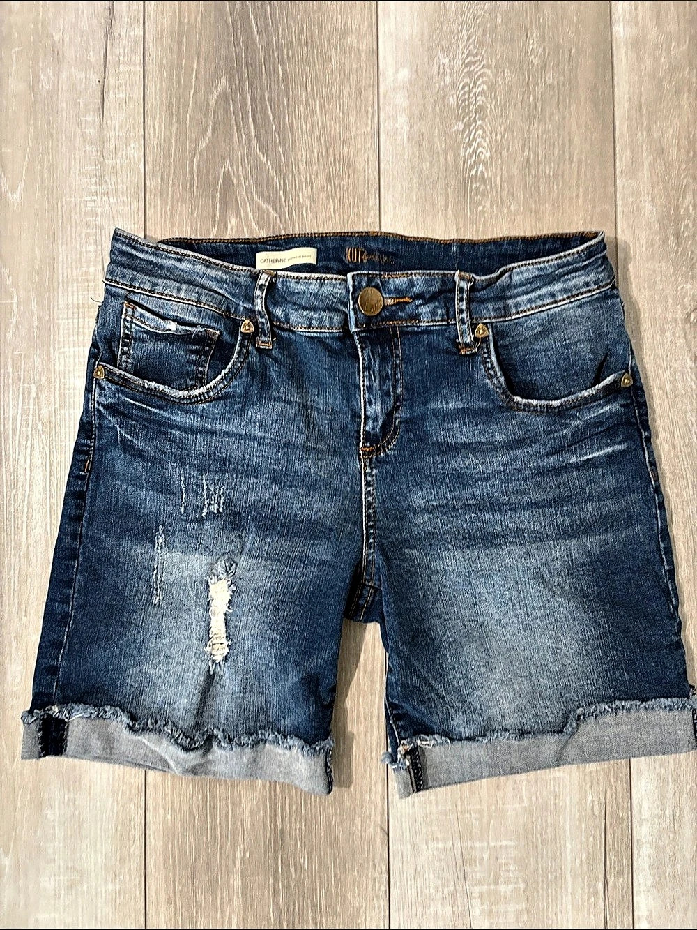 Kut from the Kloth Catherine Boyfriend Short Distressed Denim Shorts in Blue